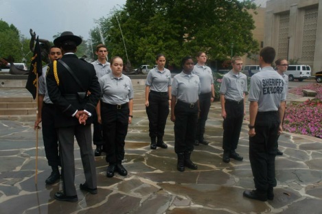 Explorers standing in formation