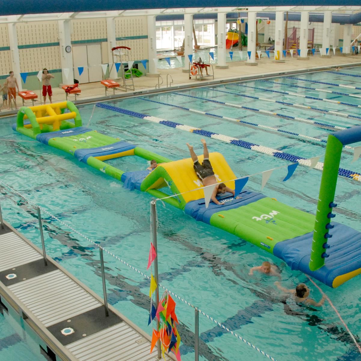 Inflatable obstacle course at Edward T Hall Aquatic Center