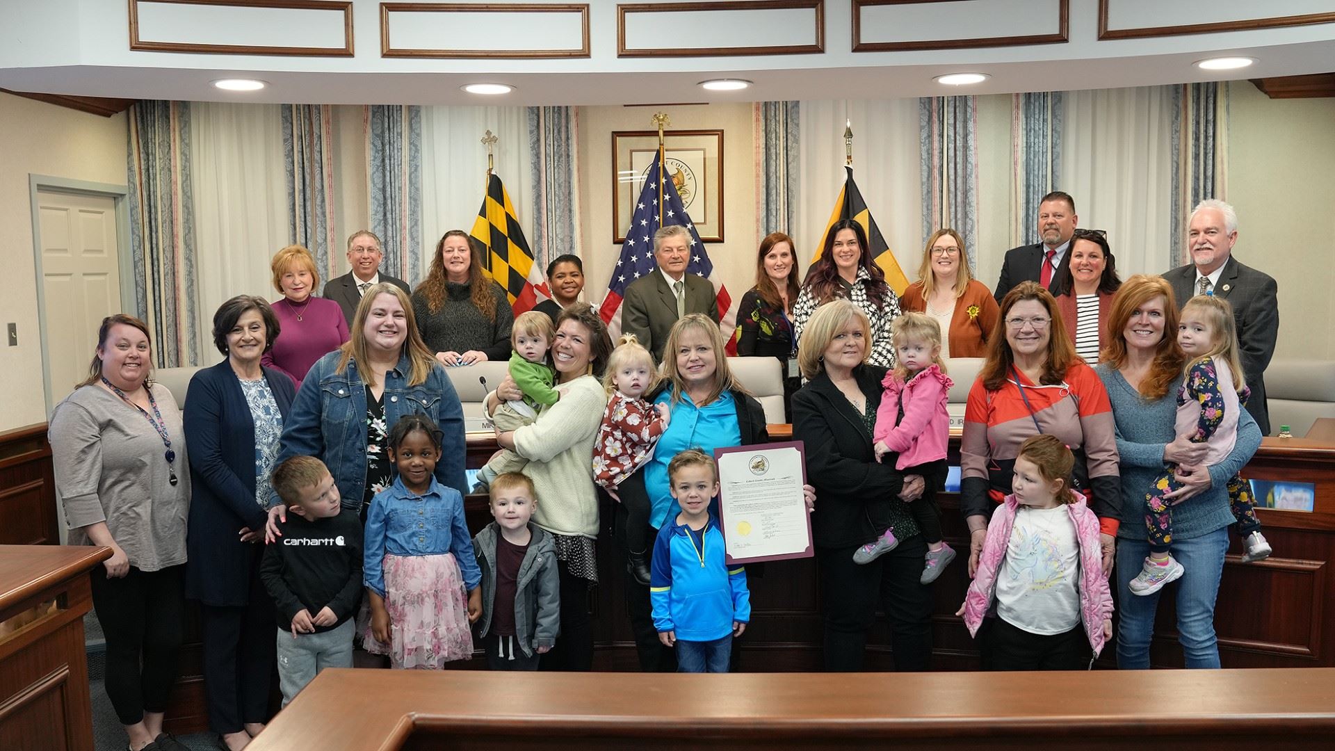 Month of the Young Child Proclamation BOCC Photo with Calvert County Child Care Providers